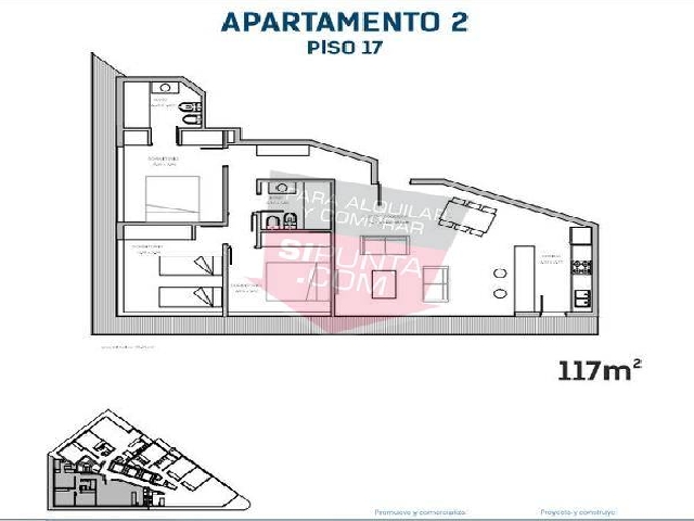 Información de DEPARTAMENTOS SI2123 de inmobiliaria SIPUNTA en el barrio ROOSEVELT 
 Ubicado en el piso 17 con 117m2 propios encontramos este apartamento de 3 dormitorios (una suite), 2 baÃ±os en total. Living - comedor con cocina integrada por una barra.<br />
Gran terraza en L que rodea al apartamento.<br />
OpciÃ³n de compra garaje opcional.<br />
 